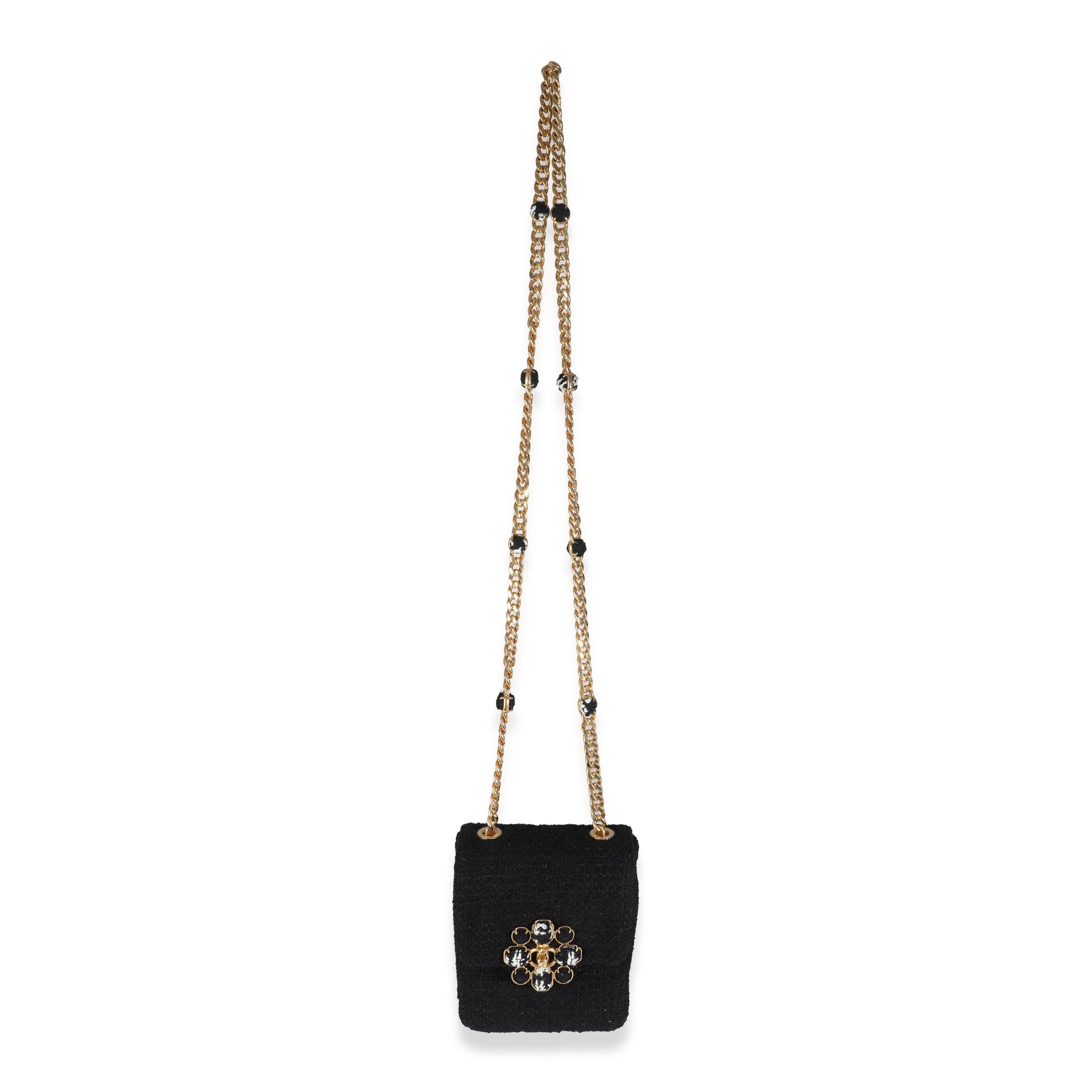 Chanel Black Wool Tweed Camellia Flower Mini Flap Bag For Sale 1