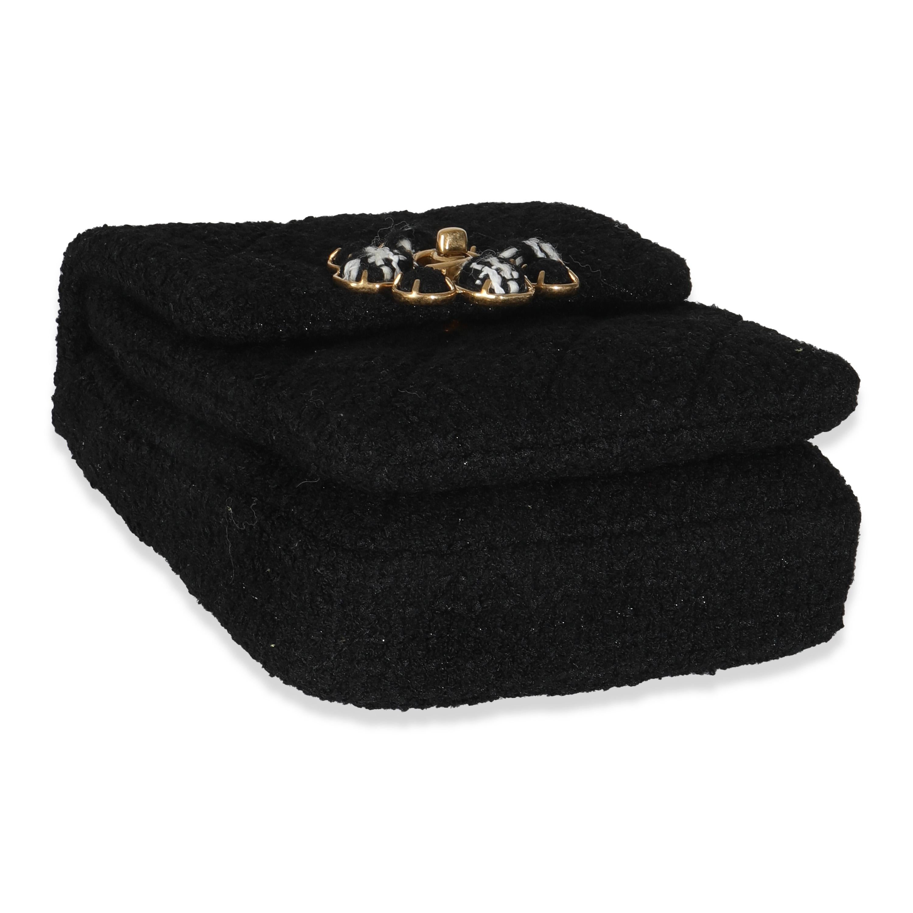 Chanel Black Wool Tweed Camellia Flower Mini Flap Bag For Sale 2