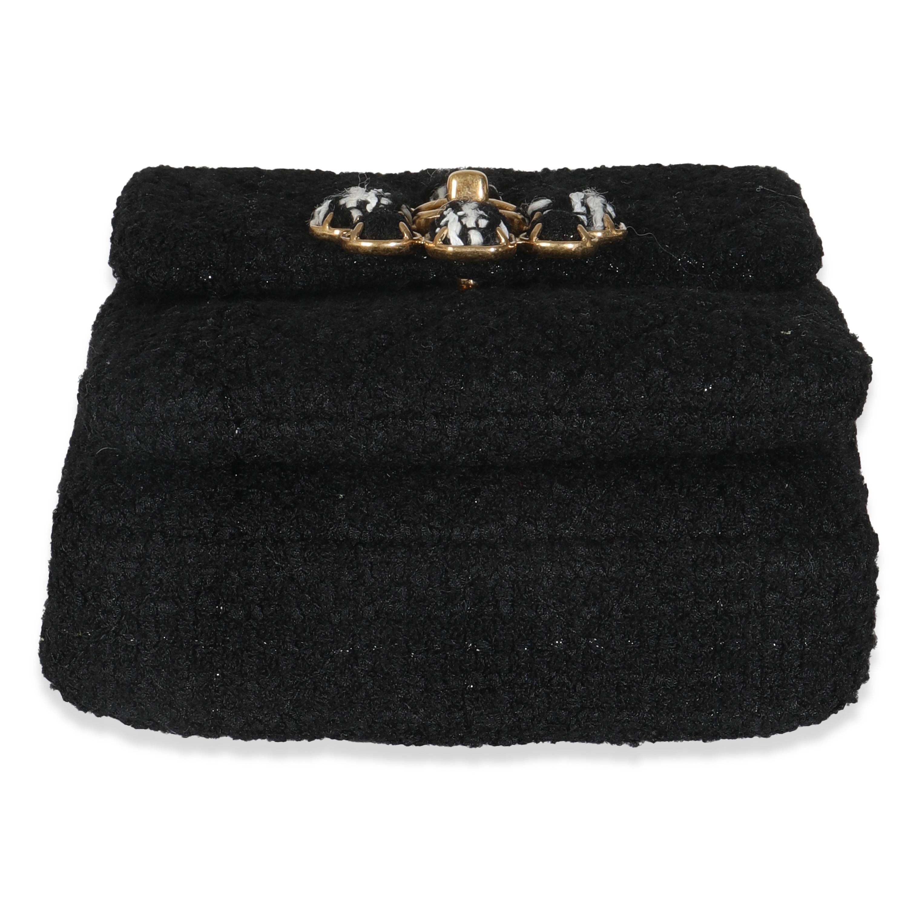 Chanel Black Wool Tweed Camellia Flower Mini Flap Bag For Sale 3