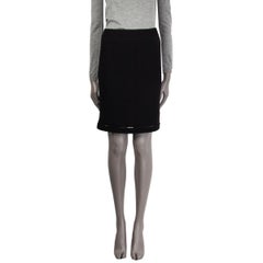 CHANEL black wool TWEED CUT-OUT SEEM Skirt 36 XS