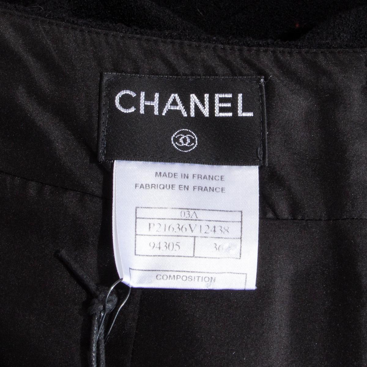 CHANEL Jupe noire en laine noire à empiècements façon cordon coulissant, taille 36 XS en vente 2