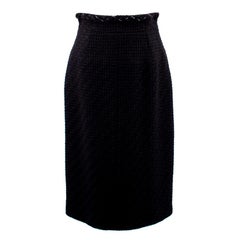 Chanel Black Wool Tweed Pencil Skirt FR 40 at 1stDibs