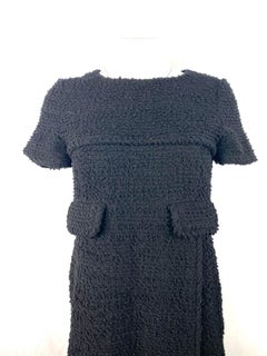 Chanel Black Wool Tweed Short Sleeves Mini Dress Size 38