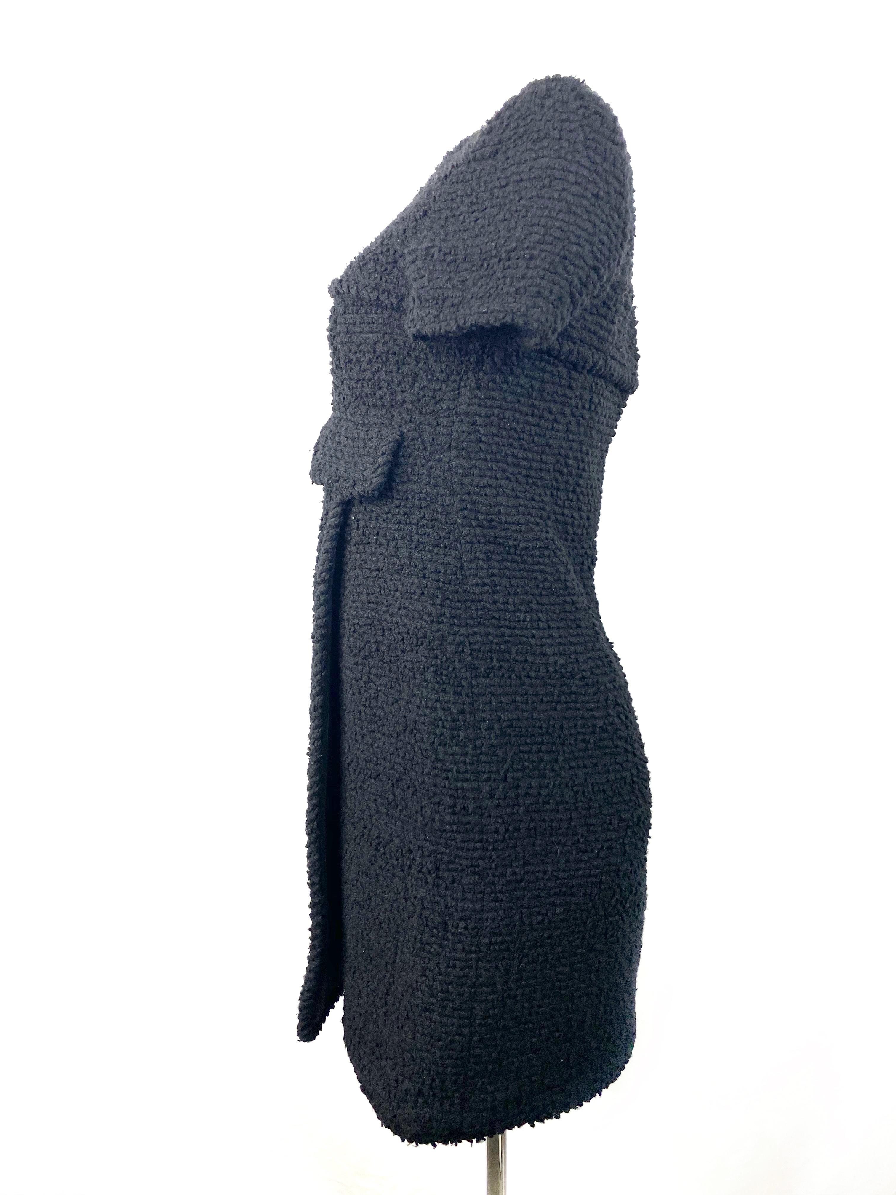 Chanel Black Wool Tweed Short Sleeves Mini Dress Size 38 For Sale 1