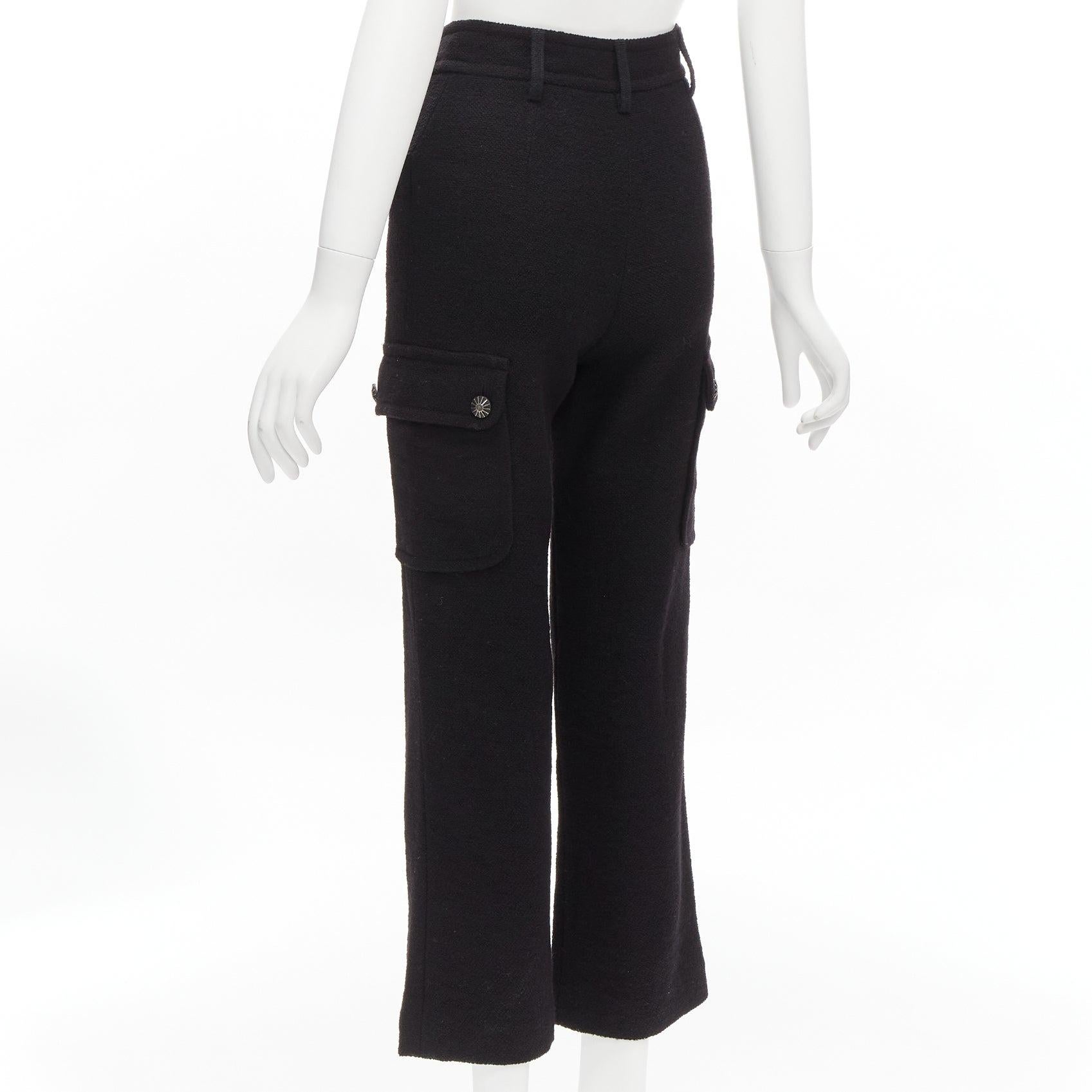 CHANEL black wool tweed silk lined cargo pocket pants FR34 XS For Sale 1