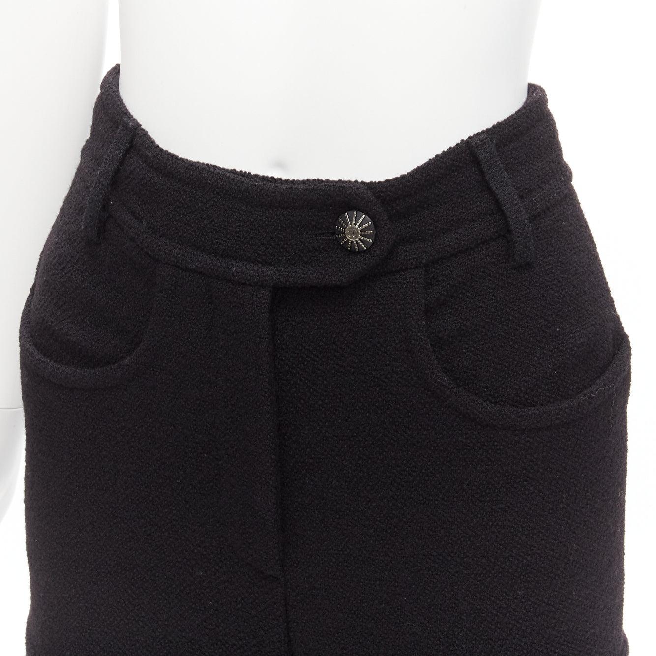 CHANEL black wool tweed silk lined cargo pocket pants FR34 XS For Sale 2