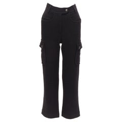 CHANEL black wool tweed silk lined cargo pocket pants FR34 XS