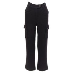 CHANEL black wool tweed silk lined cargo pocket pants FR34 XS