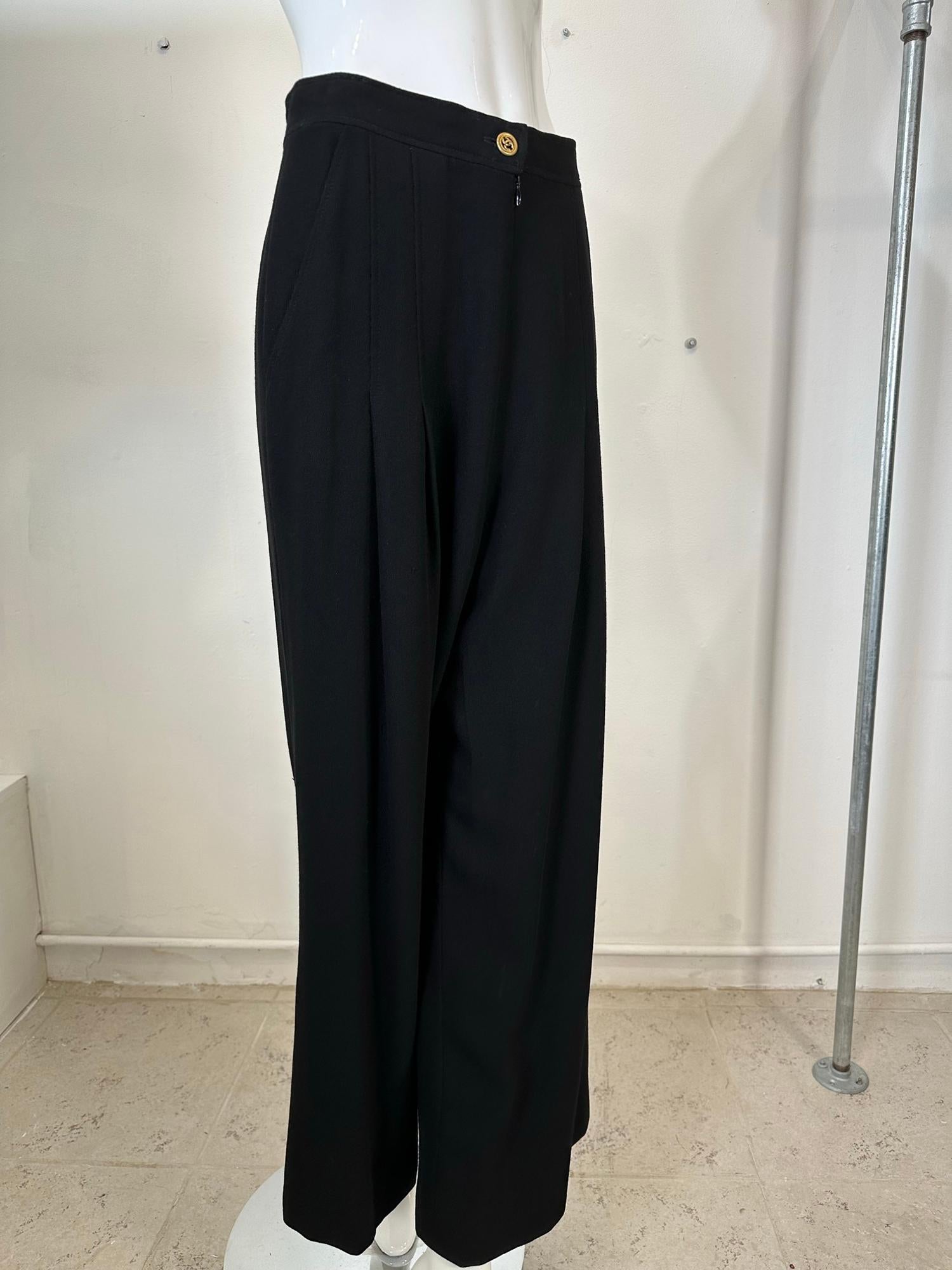Chanel Black Wool Twill High Waist Pleat Front Full Wide Leg trouser 1995 6