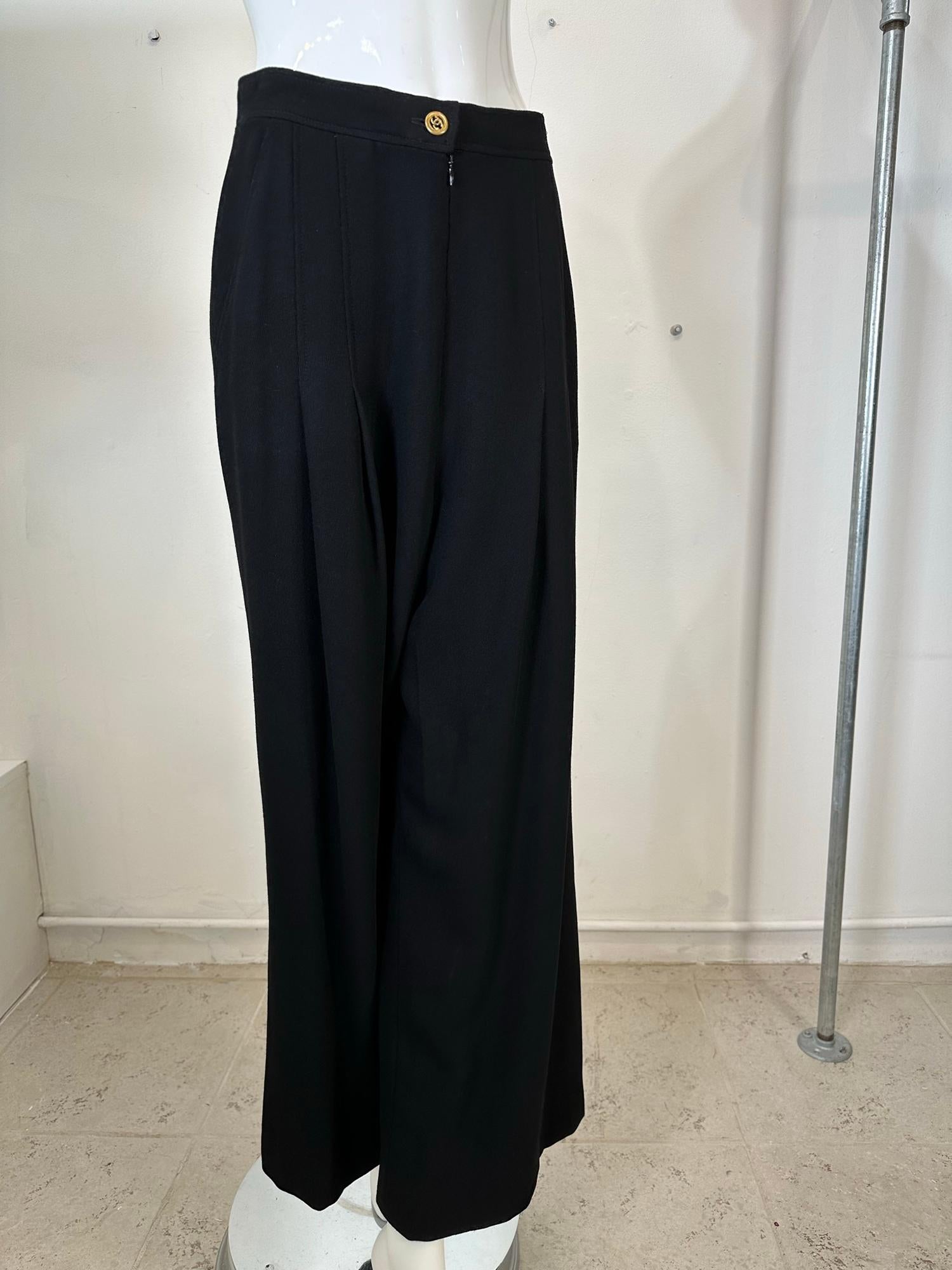 Chanel Black Wool Twill High Waist Pleat Front Full Wide Leg trouser 1995 7