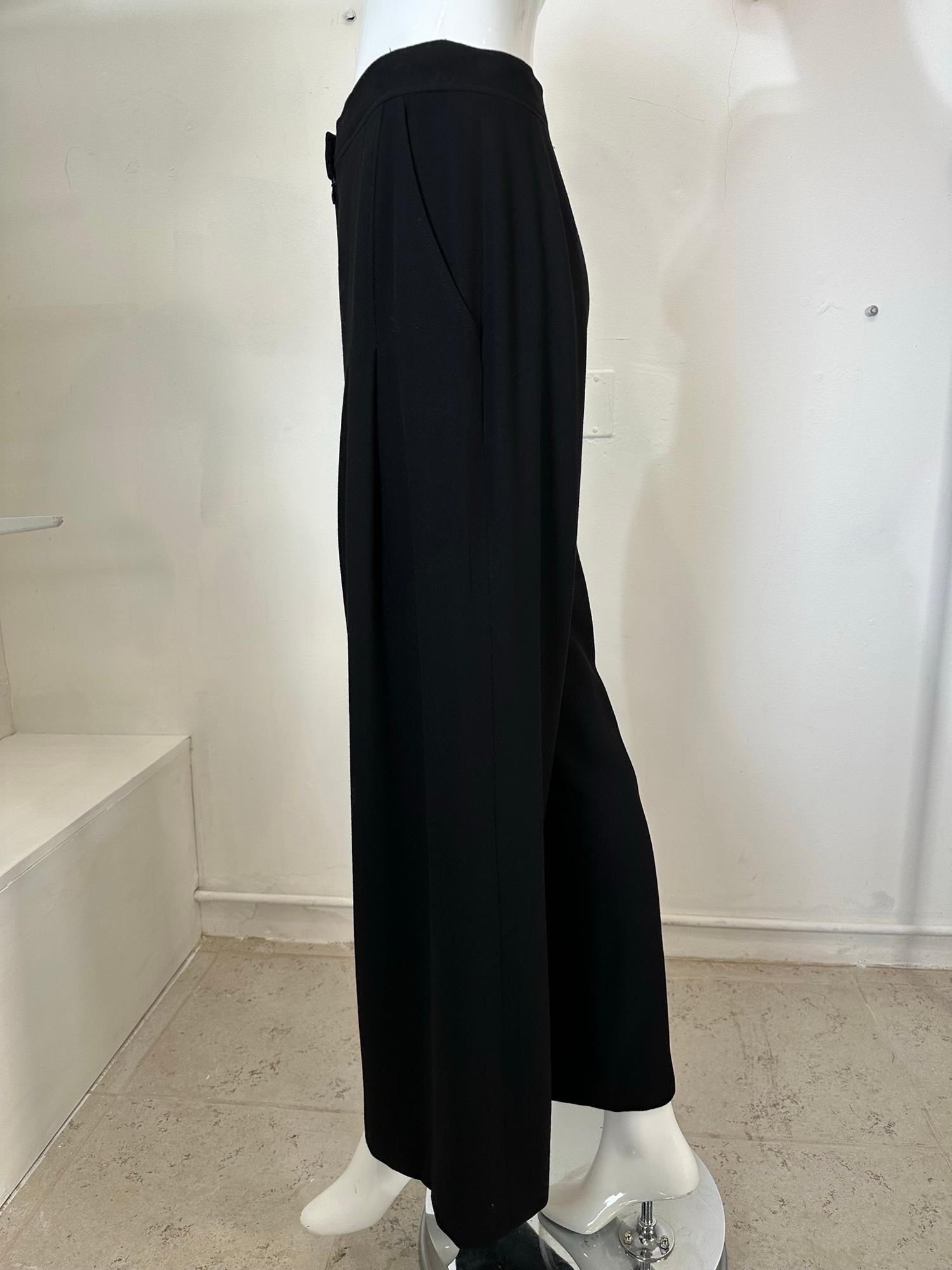 Chanel Black Wool Twill High Waist Pleat Front Full Wide Leg trouser 1995 1