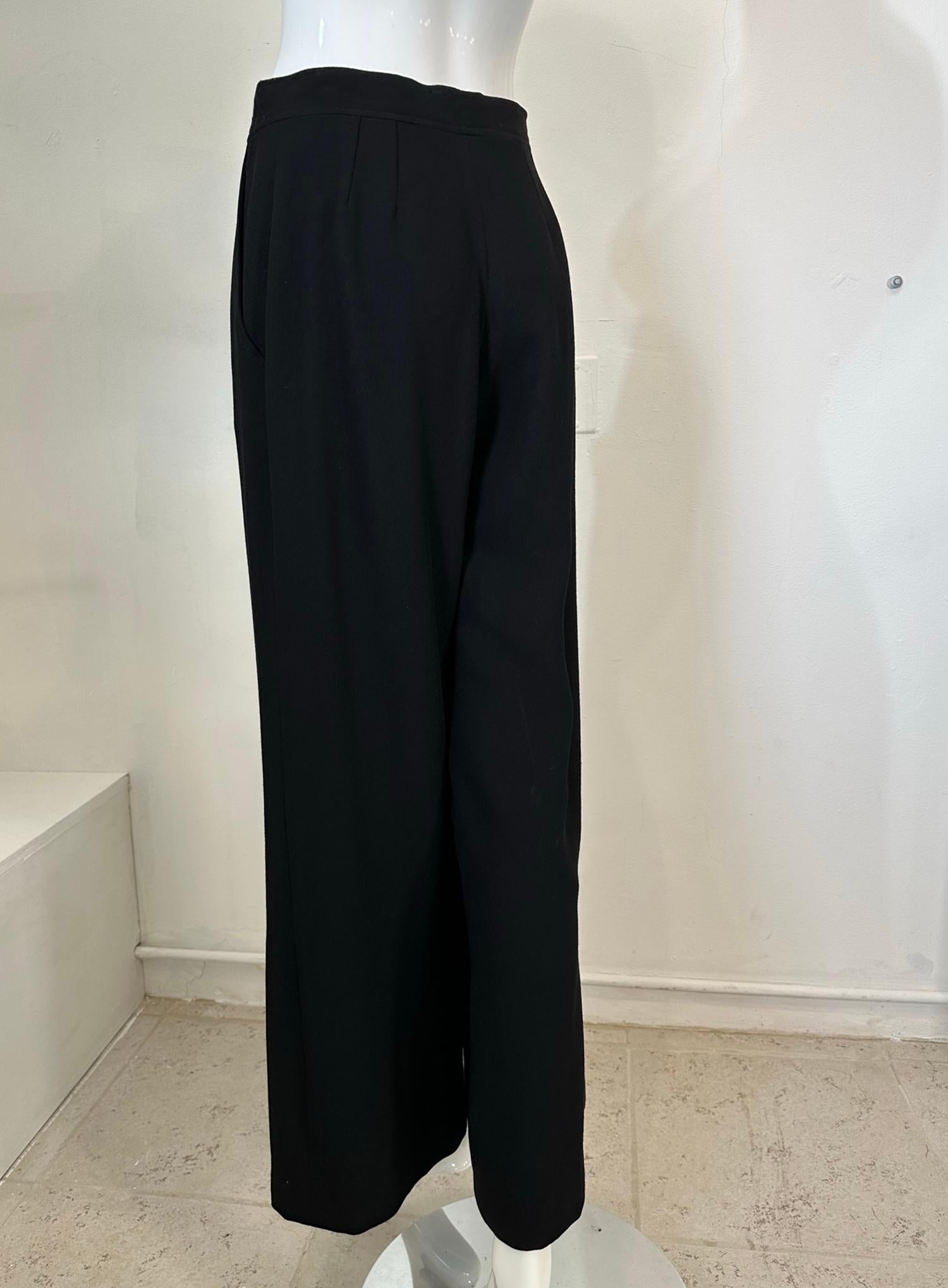 Chanel Black Wool Twill High Waist Pleat Front Full Wide Leg trouser 1995 2