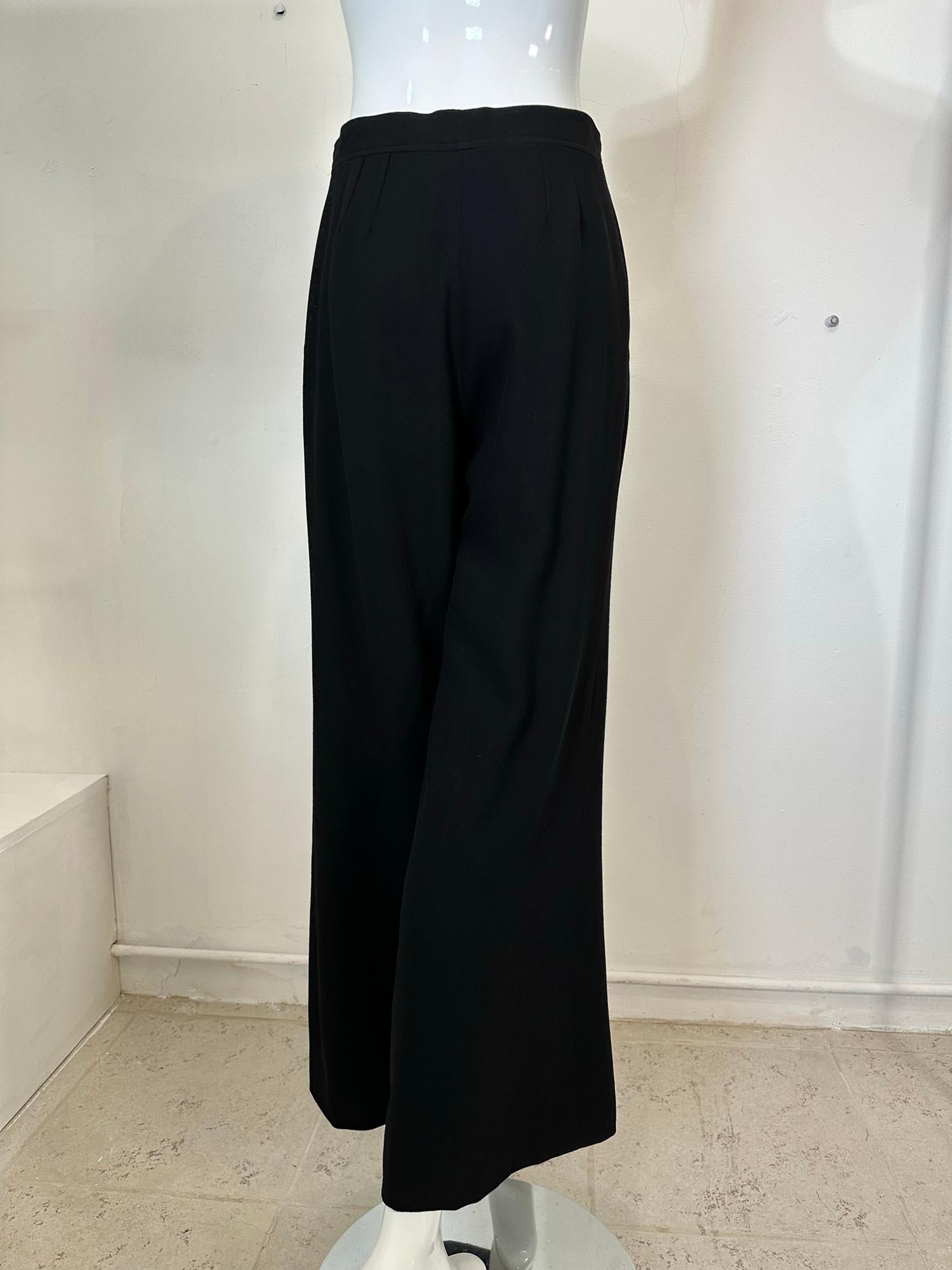 Chanel Black Wool Twill High Waist Pleat Front Full Wide Leg trouser 1995 3