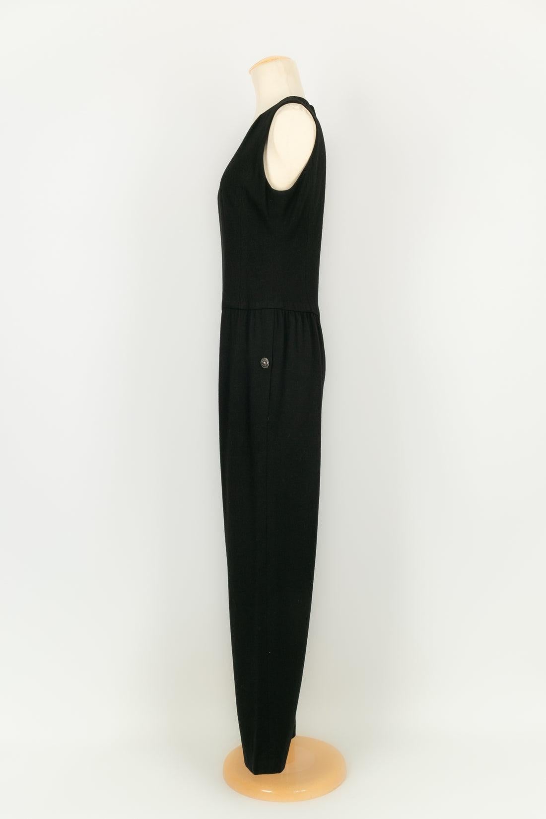 Women's Chanel Black Woolen Jumpsuit with Silk Lining For Sale