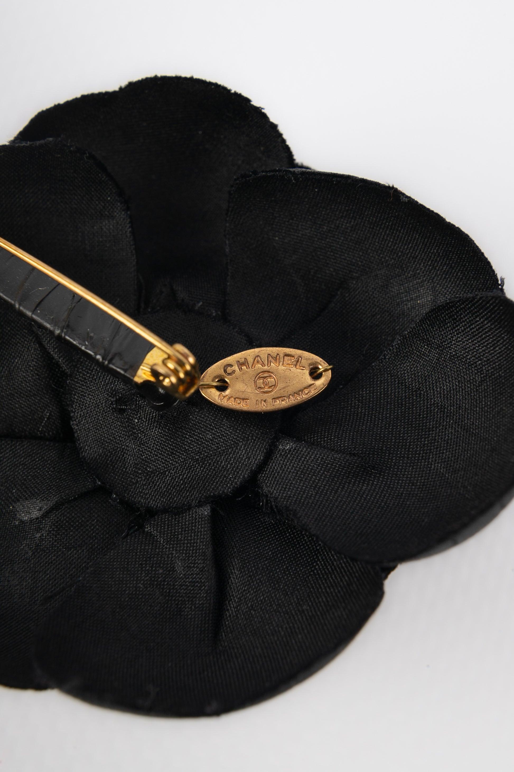 Chanel Black Woven Fabric Camellia Brooch For Sale 1