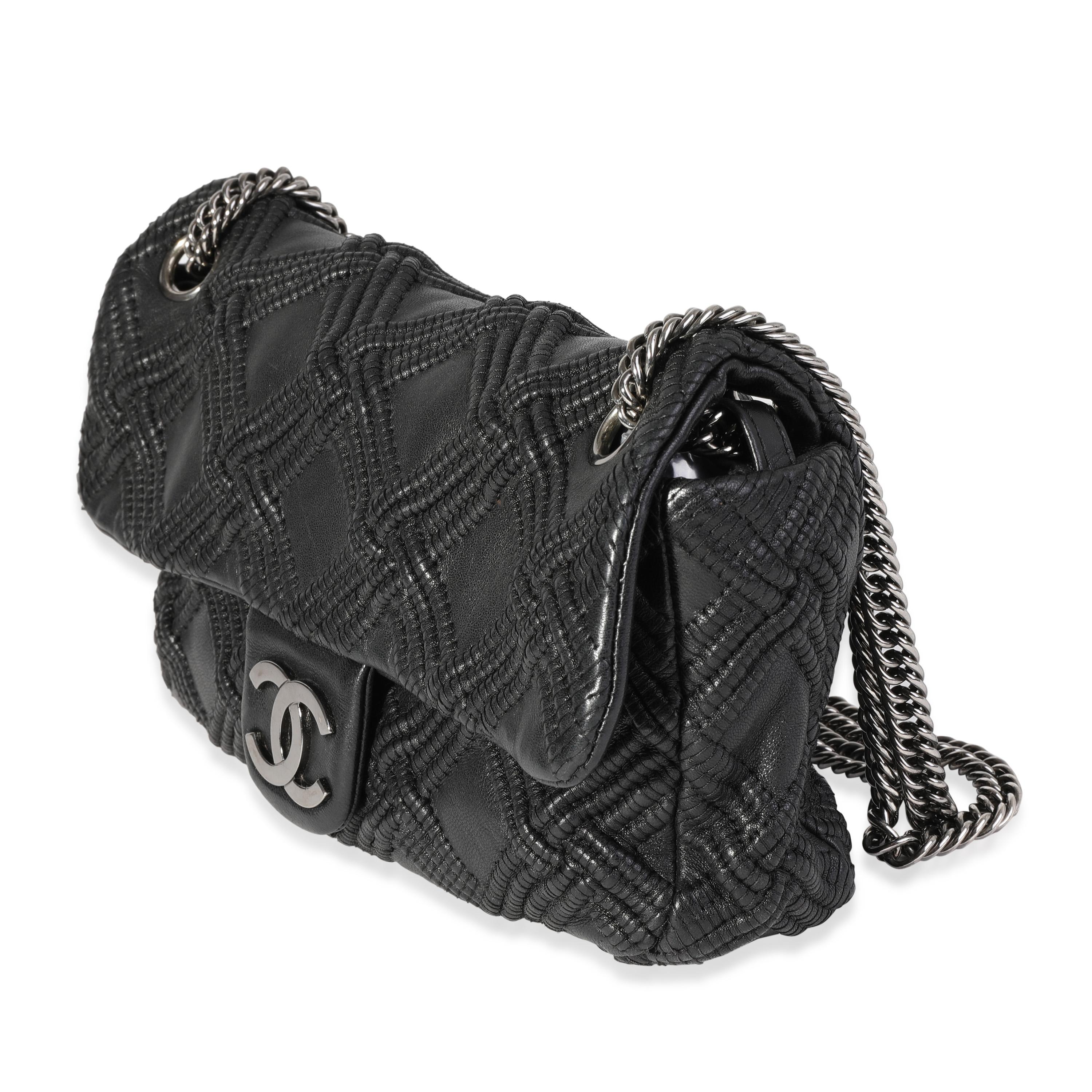 Women's Chanel Black Woven Grid Leather Single Flap Bag