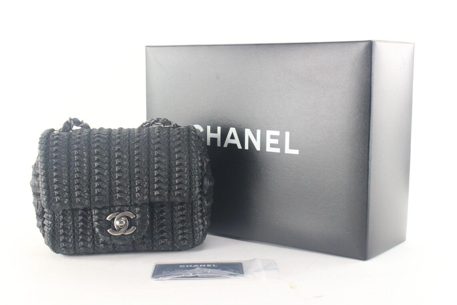Chanel Cuir noir tressé Mini Square Classic Flap SHW 2C109K en vente 7