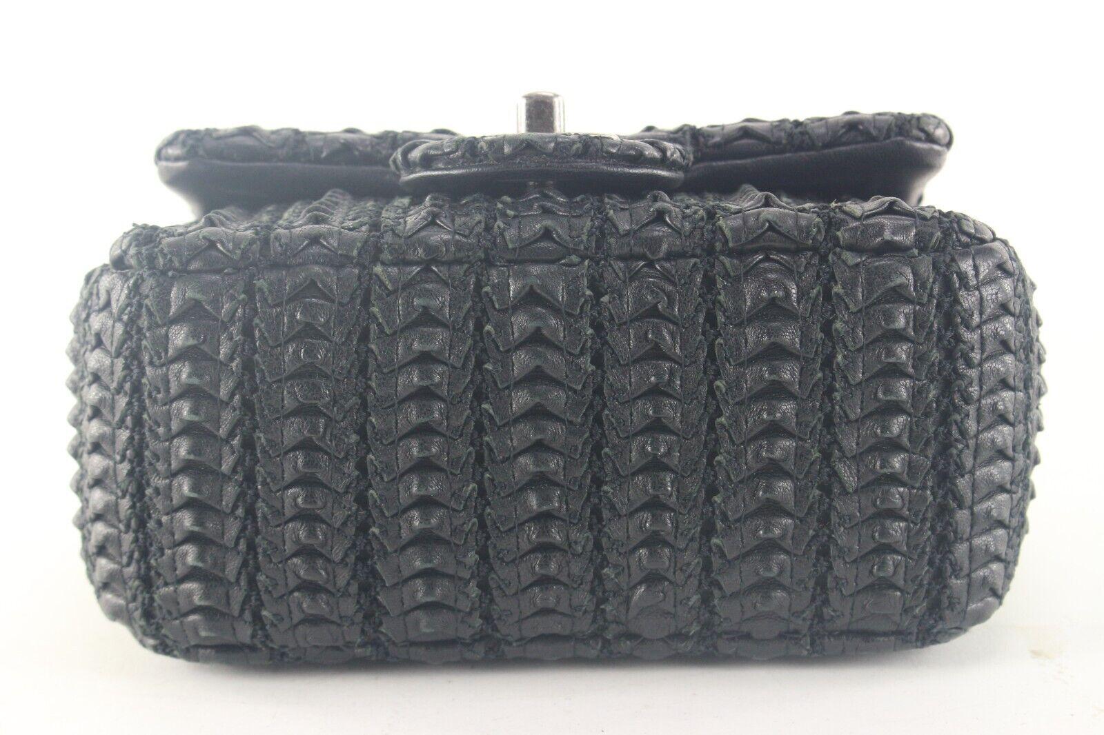 Chanel Black Woven Leather Mini Square Classic Flap SHW 2C109K For Sale 2