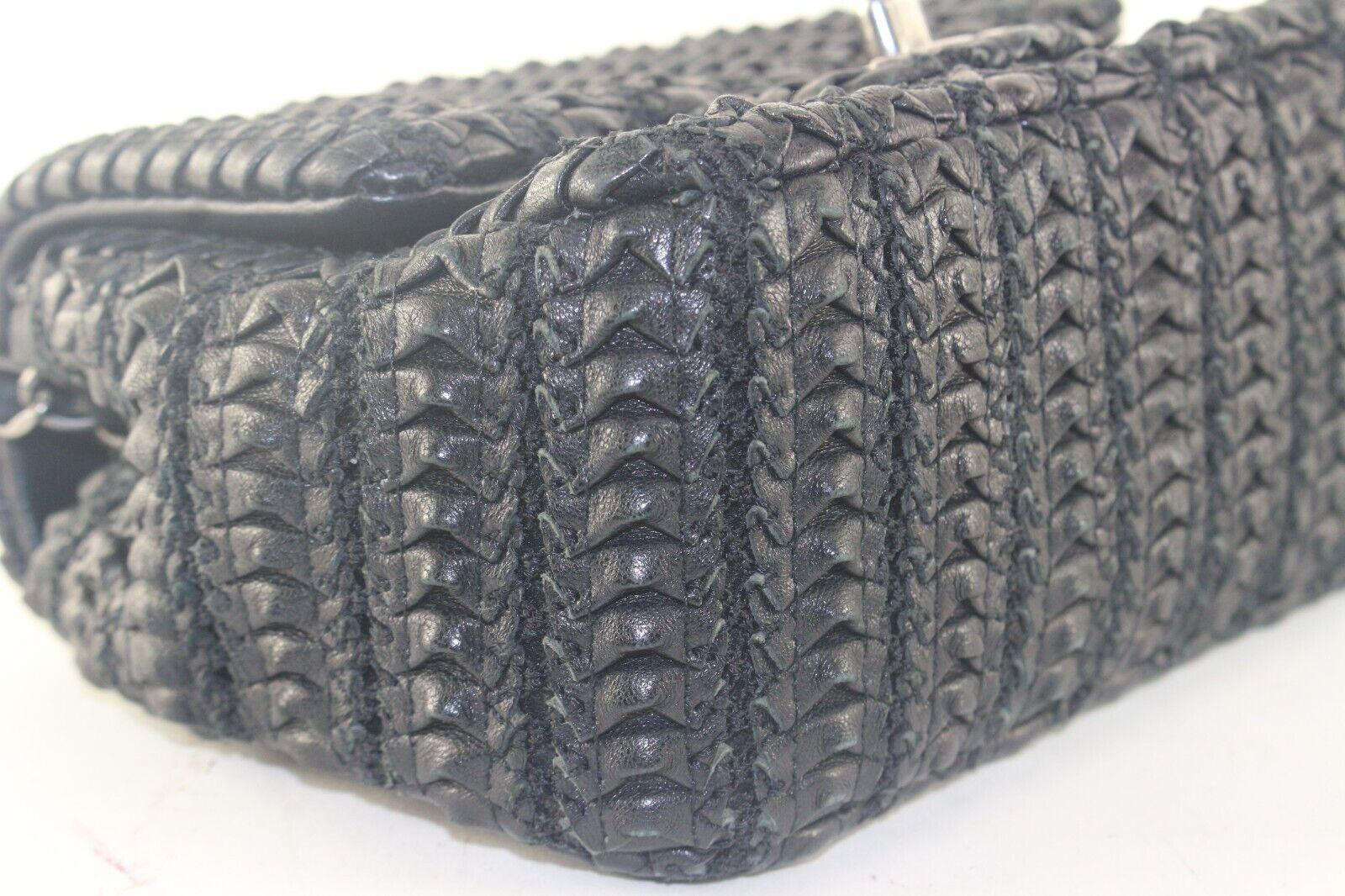 Chanel Black Woven Leather Mini Square Classic Flap SHW 2C109K For Sale 3