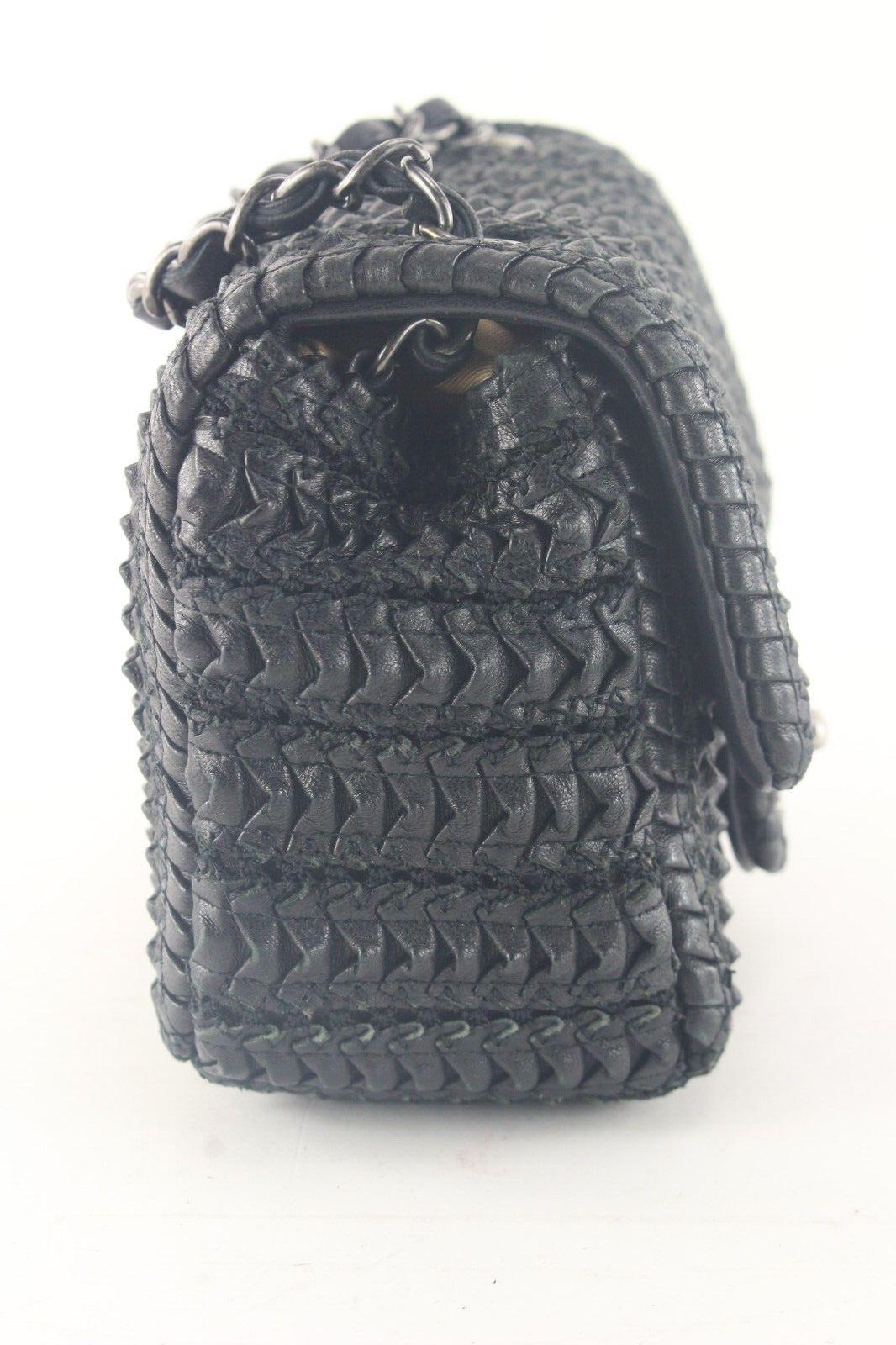 Chanel Black Woven Leather Mini Square Classic Flap SHW 2C109K For Sale 5