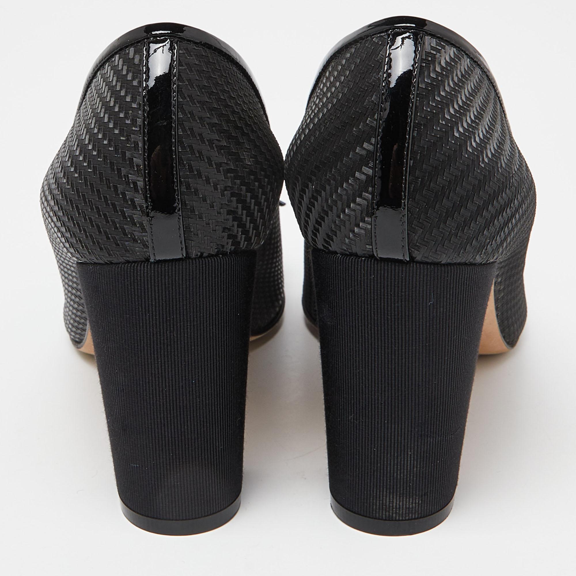 Chanel Black Woven Raffia and Canvas Bow CC Cap Toe Block Heel Pumps Size 39 1