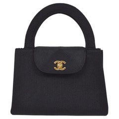 CHANEL Black Woven Rope Small Mini Kelly Top Handle Satchel Evening Flap Bag