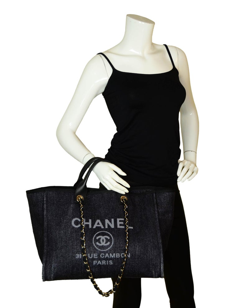 Chanel Black Woven Straw Raffia Medium Deauville Tote Bag