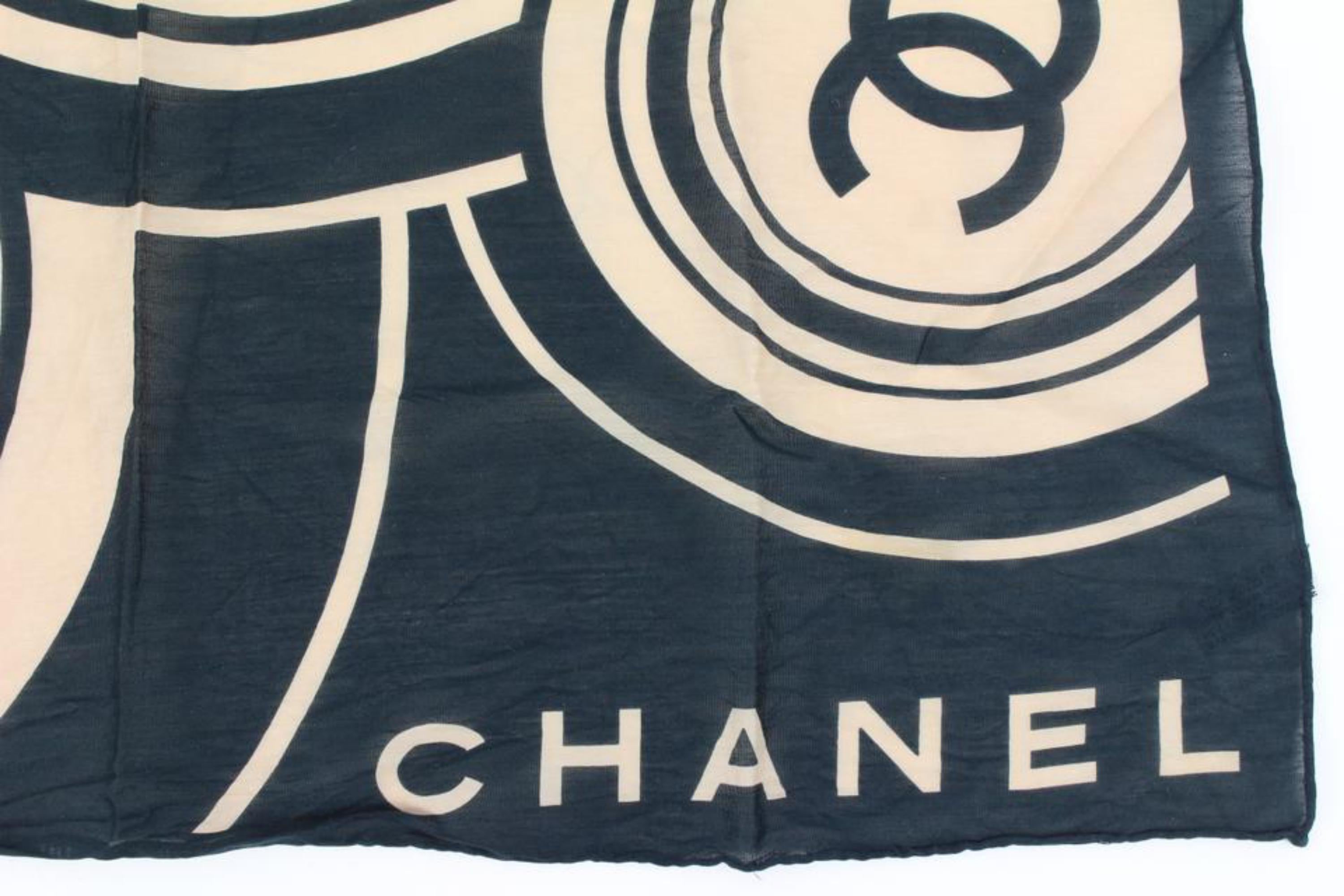 Chanel Black x Beige CC Cotton Scarf 56ck38s 6