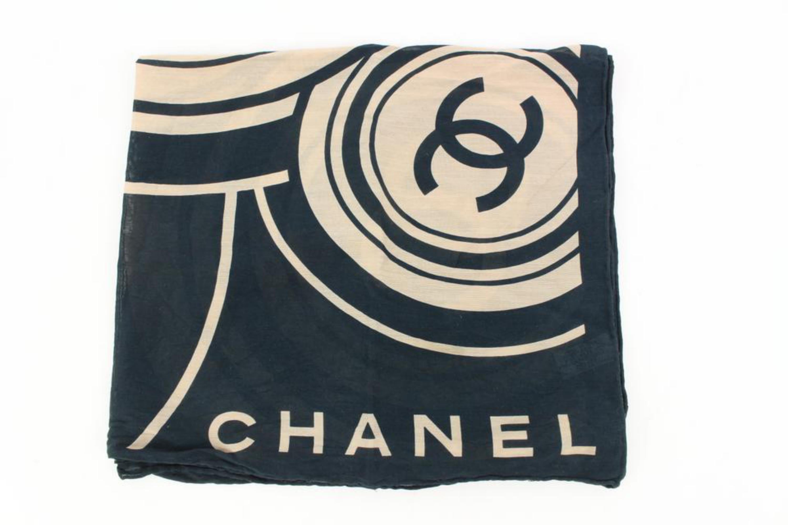 Chanel Black x Beige CC Cotton Scarf 56ck38s 2