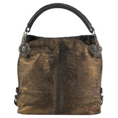 Chanel Black x Brown Quilted Caviar Leather Hobo CC Charm Bag 1111c30