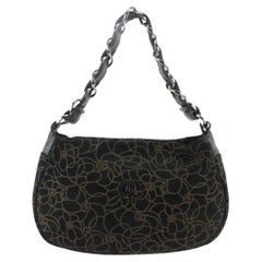 Chanel Black x Brown Suede Camellia Chain Hobo Bag 114c44