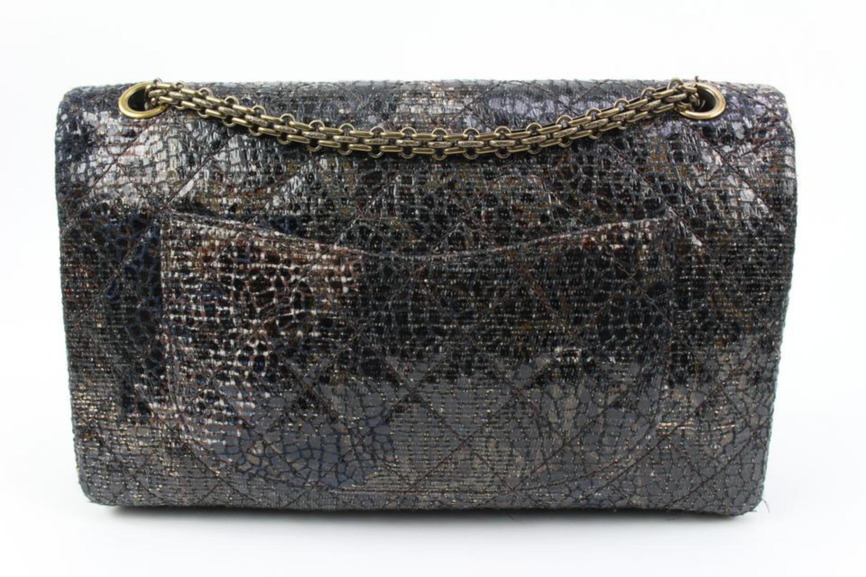 Women's Chanel Black x Gold Glazed Tweed Reissue Hinge Large Medium Flap Bag 5ck310s