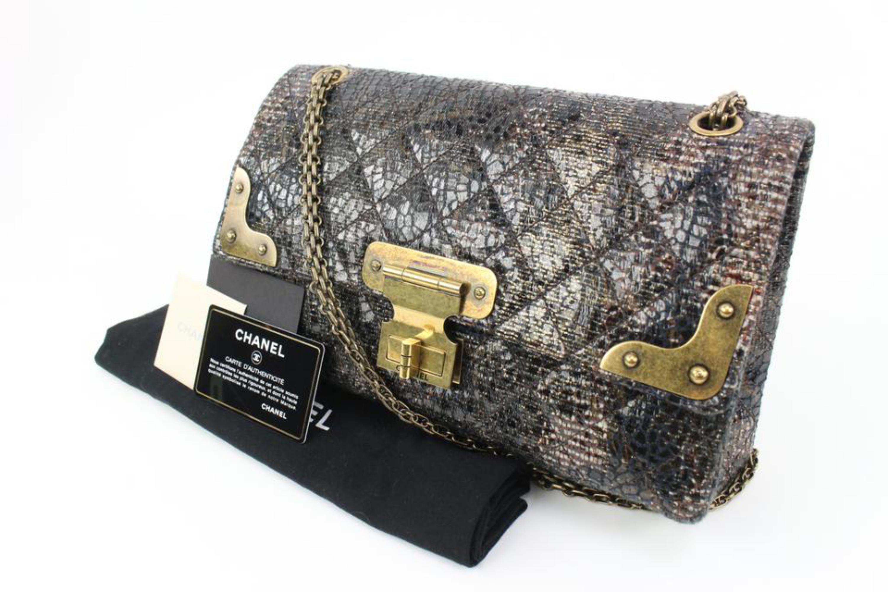Chanel Black x Gold Glazed Tweed Reissue Hinge Large Medium Flap Bag 5ck310s 5