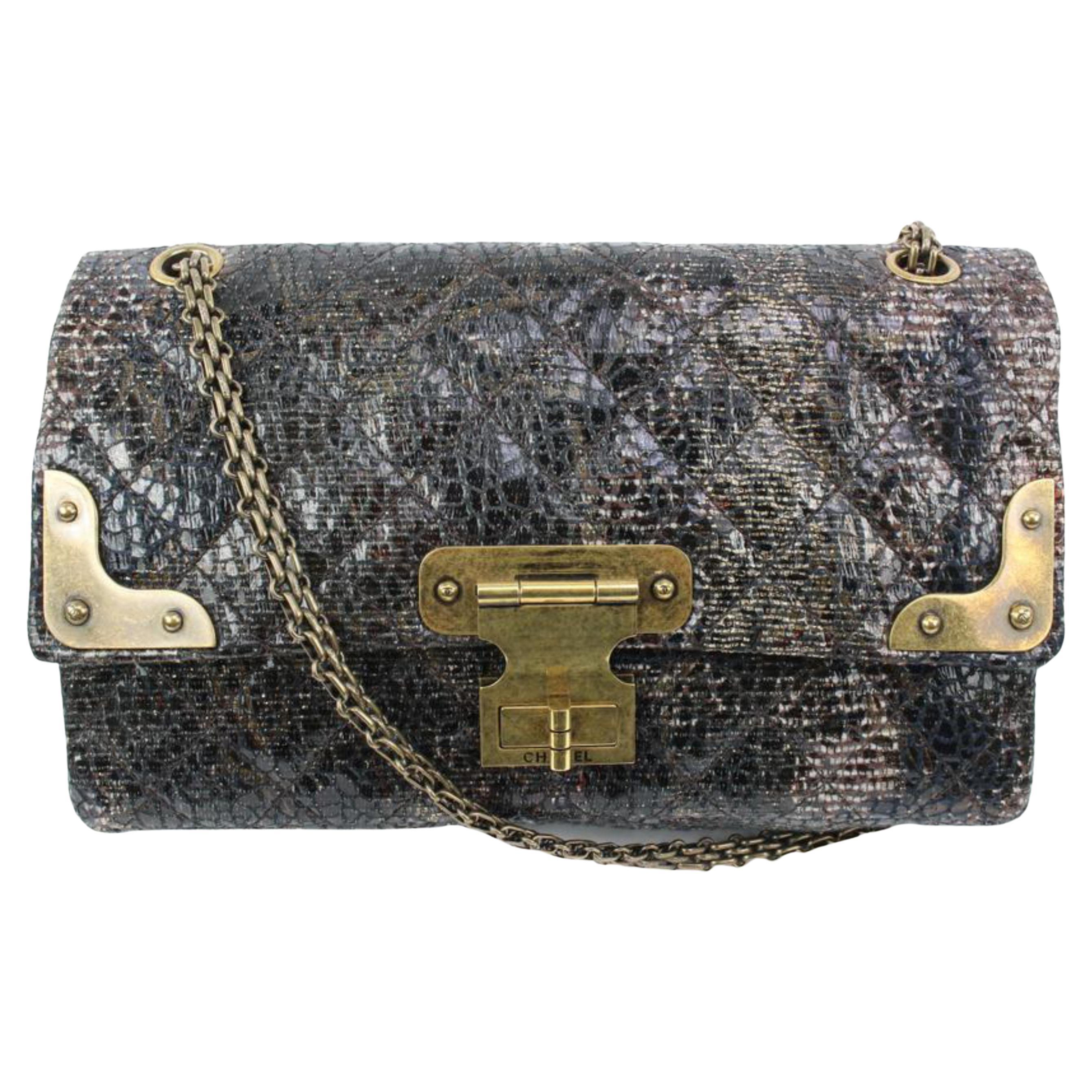 Chanel Black x Gold Glazed Tweed Reissue Hinge Large Medium Flap Bag 5ck310s
