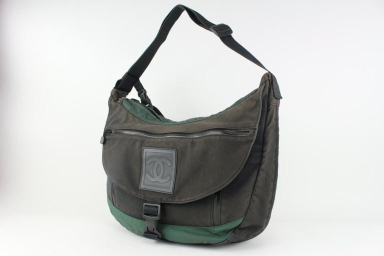 CHANEL Sport Unisex Vintage Green/Black Canvas Logo Crossbody Shoulder Mini  Bag