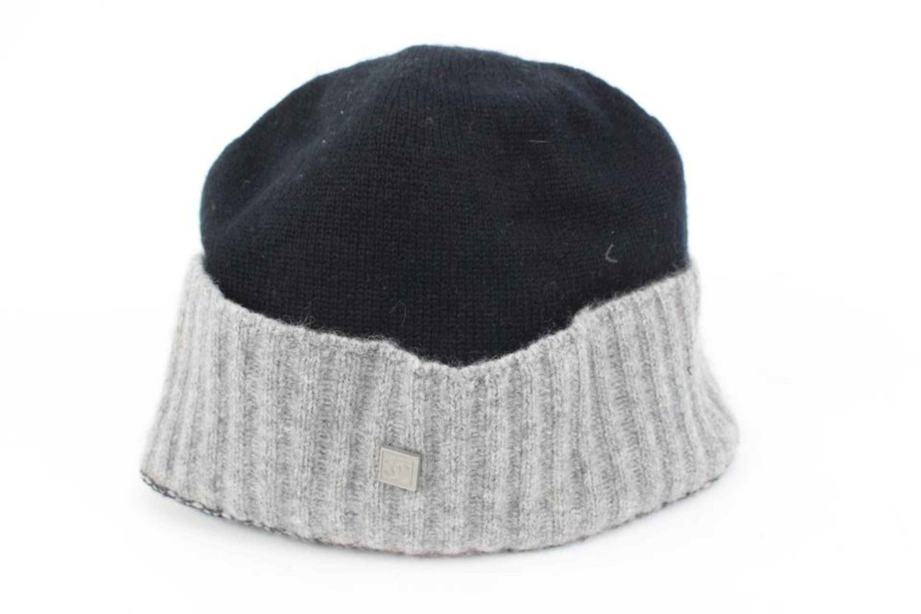 Chanel Black x Grey Cashmere CC Logo Beanie Skull Cap Ski Hat 53ck325s 3