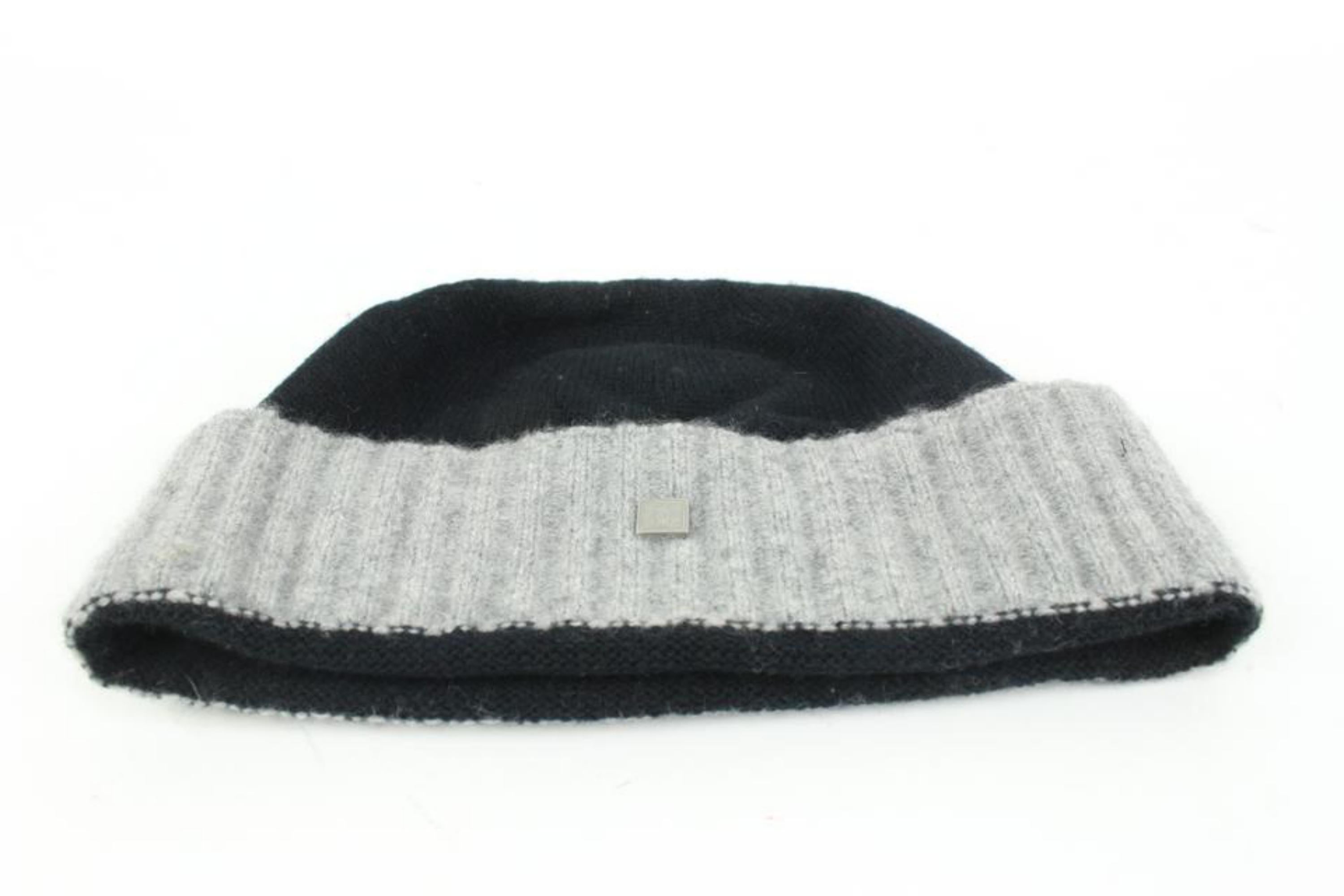 Chanel Black x Grey Cashmere CC Logo Beanie Skull Cap Ski Hat 53ck325s 1