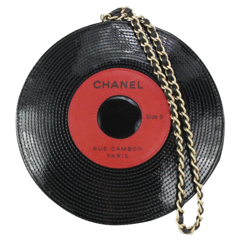 Chanel Black x Red Vinyl Record Motif LP Disc Chain Clutch Bag 274ca37 For Sale