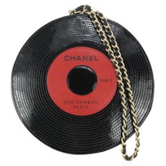 Vintage Chanel Black x Red Vinyl Record Motif LP Disc Chain Clutch Bag 274ca37