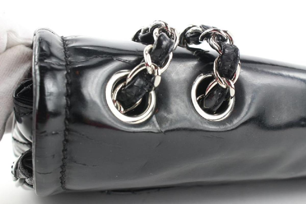 Chanel Black x SIlver Patent CC Logo Chain Flap Chain Bag 644cks317 For Sale 6