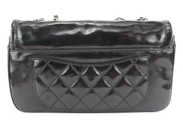 Chanel Black x Silver Patent CC Logo Chain Flap Chain Bag 644cks317