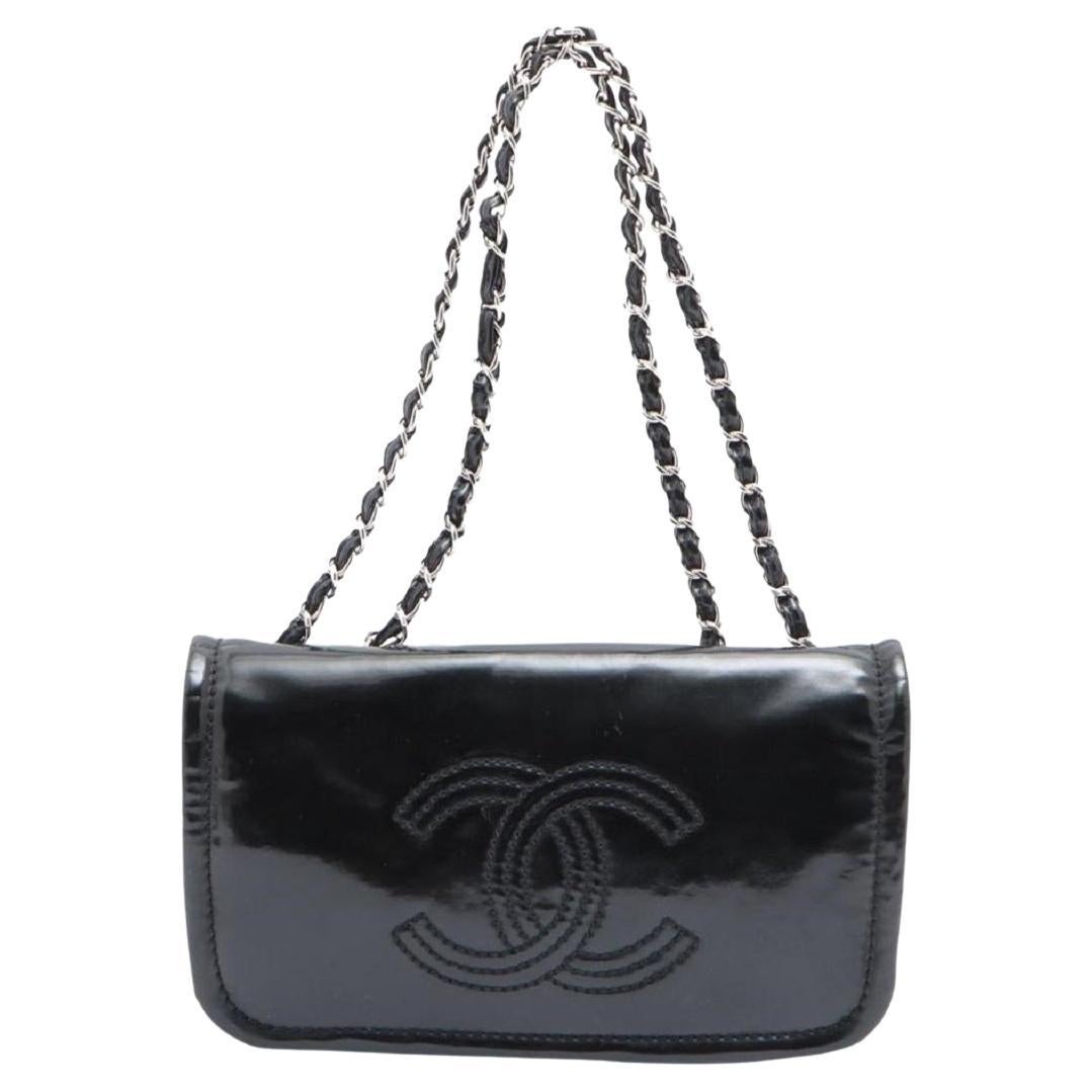 Chanel Black x SIlver Patent CC Logo Chain Flap Chain Bag 644cks317 For Sale