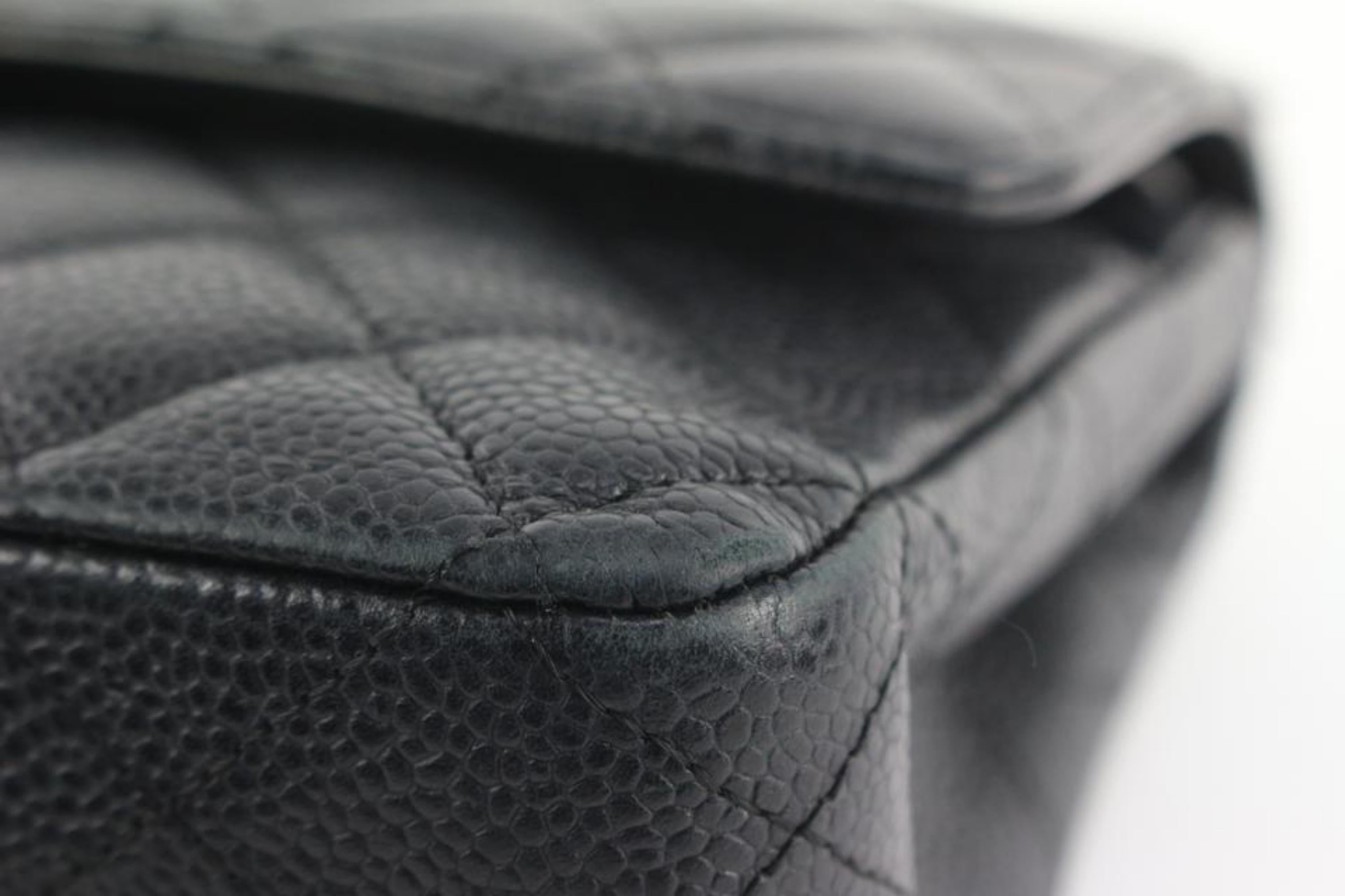 Chanel Black x Silver Quilted Caviar Leather Medium Classic Double Flap 122c9 7