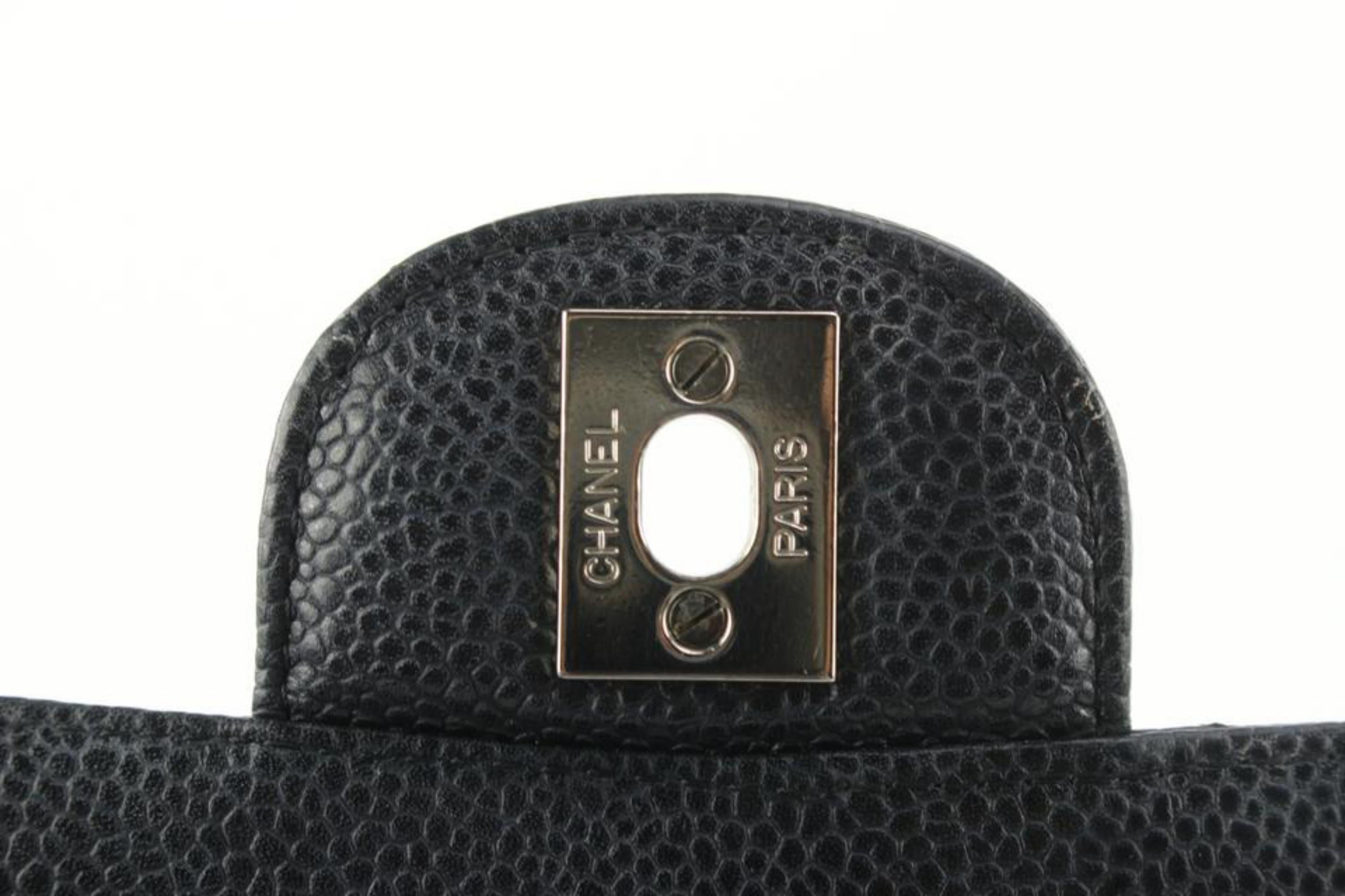 Chanel Black x Silver Quilted Caviar Leather Medium Classic Double Flap 122c9 2