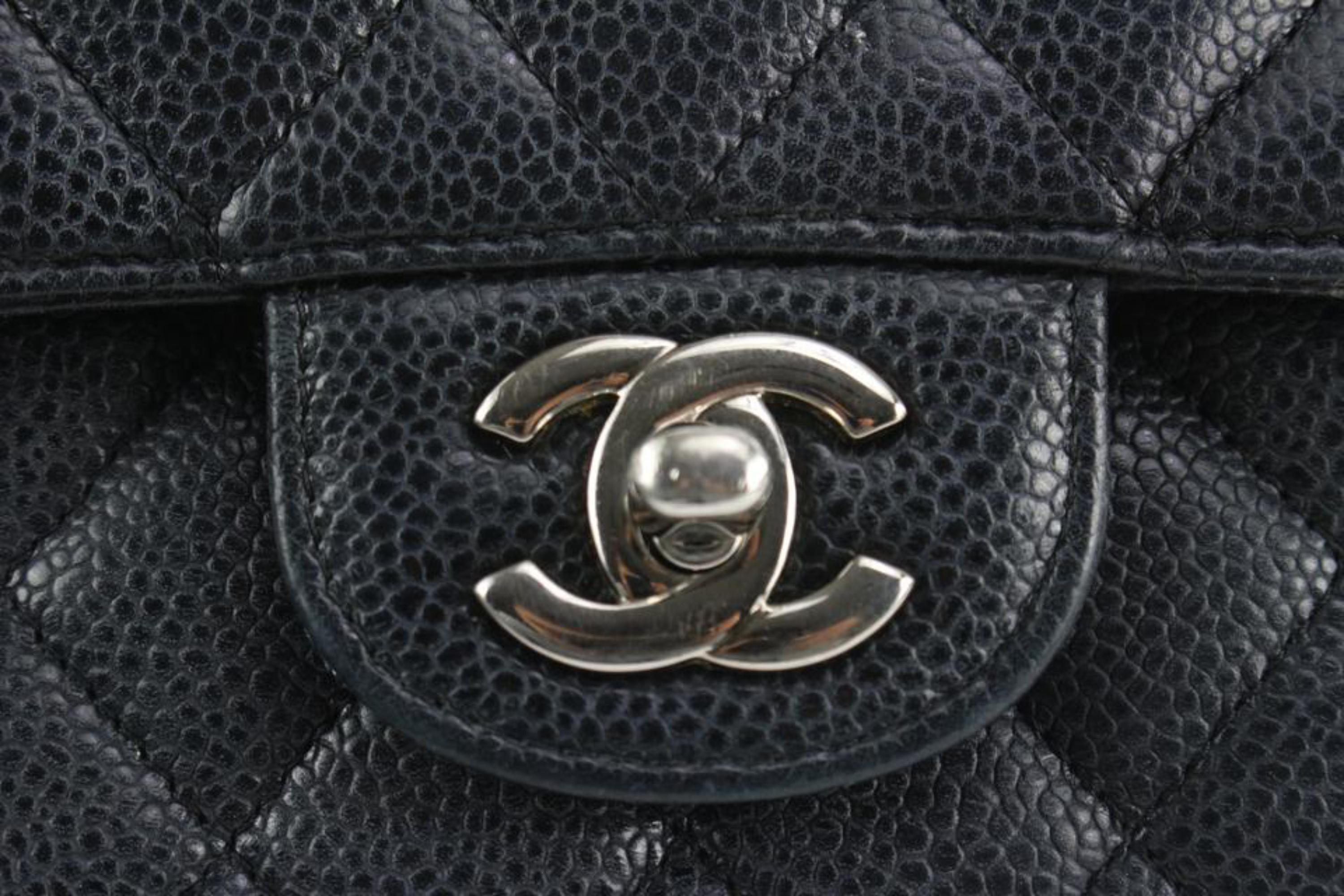 Chanel Black x Silver Quilted Caviar Leather Medium Classic Double Flap 122c9 3