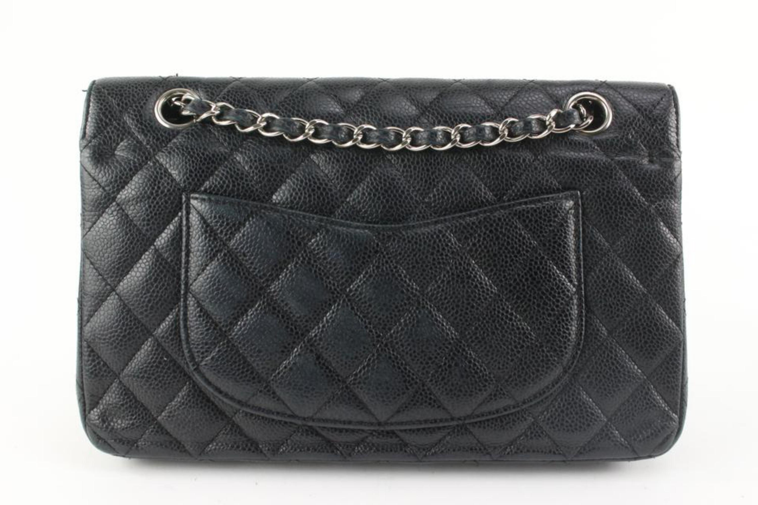 Chanel Black x Silver Quilted Caviar Leather Medium Classic Double Flap 122c9 4