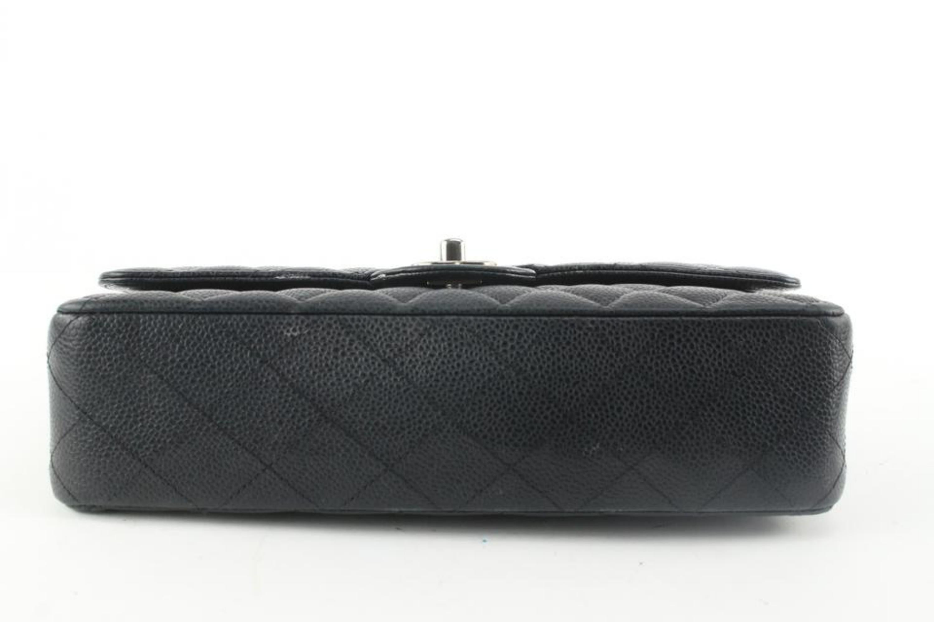 Chanel Black x Silver Quilted Caviar Leather Medium Classic Double Flap 122c9 5