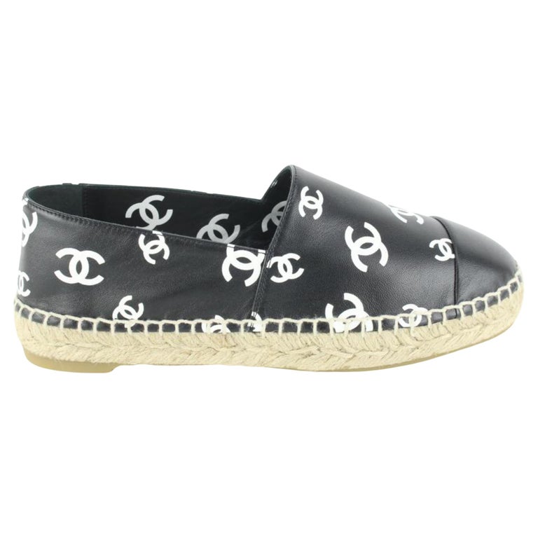 Chanel Black x White Leather CC All Over Icon Espadrilles 33cz54s
