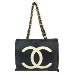 Chanel Black x White x Gold CC Logo Jumbo Shopper Tote 114ca6