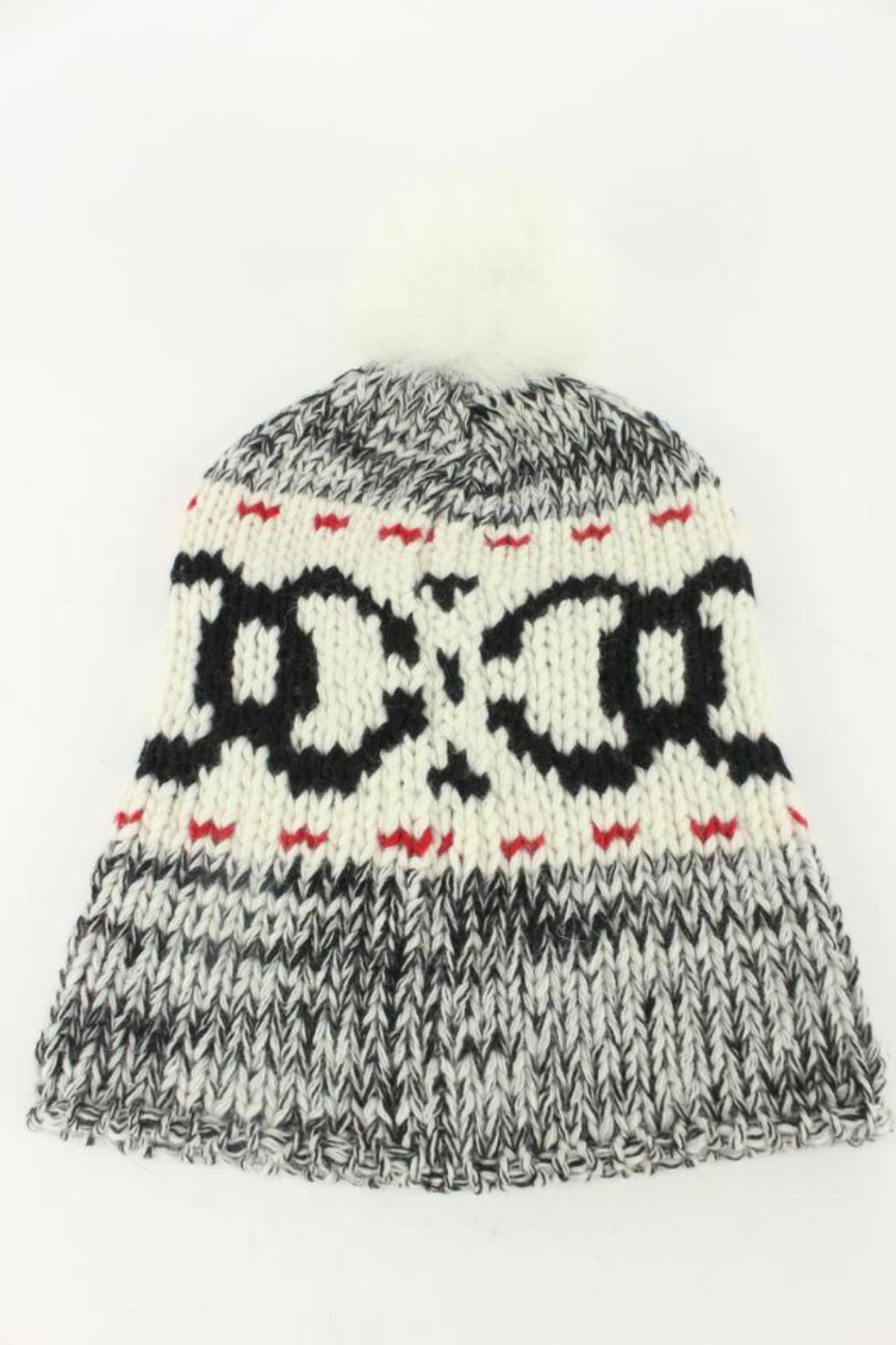 Chanel Black x White x Red CC Pom Pom Beanie Ski Hat Skully Cap 1213c6 4